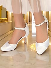 abordables années 1930-Femmes Chaussures à Talons Rétro Soirée Quotidien Fleuri Strass Boucle Stiletto Bout Rond Élégant ancien Dentelle Satin Boucle Noir Blanche Ivoire