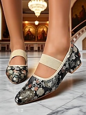 cheap 1920s-Women&#039;s Light Blue Jacquard Mary Jane Flats - Rococo Inspired Comfortable Walking Shoes with Floral Embroidery and Elastic Strap, Medieval Fairy Tale Style for Vintage Lovers, Costume Parties, and Dai