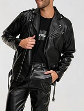preiswerte Kunstlederjacke-Herren Kunstlederjacke Bikerjacke Motorradjacke Urlaub Täglich Winddicht Warm Tasche Herbst Winter Einfach Mode Klassisch Revers Regulär Schwarz Jacken