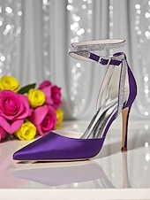 economico cocktail-Scarpe con tacco a spillo da donna in raso viola con punta affilata e cinturino alla caviglia con strass - scarpe eleganti con tacco alto glamour per signore, ideali per cocktail party ed eventi
