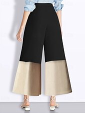 economico gamba larga e vita alta-Per donna Gamba larga Moda Streetwear Lunghezza intera Naturale Blocco di colori Patchwork Elastico in vita Comodo All&#039;aperto Vacanza Ferie Nero Autunno Vestibilità regolare