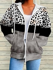 abordables Animaux Tops-Femmes Sweats à capuche zippés Graphique Léopard Géométrique Mode Occasionnel manche longue À capuche Hauts Réguliers Rue Tenue Quotidienne Fermeture éclair Avec Poches Imprimé Gris Printemps Automne