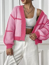 preiswerte Strickjacken und Oberbekleidung-Damen Strickjacke Mode Farbblock Gerippt Kapuze Patchwork Gestrickt Langarm Normale Oberteile Stricken Ferien Ausgehen Wochenende Schwarz Rosa Herbst