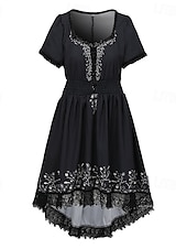 cheap Boho Dress-Women&#039;s Mini Dress Boho Dress Western Dress Fashion Classic Outdoor Vacation Holiday Regular Fit Flower Short Sleeve V Neck Black Dark Blue Summer