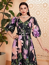 economico Lunghezza del pavimento-Linea ad A Abito da cerimonia per signora Elegante Scollo a V Lunghezza al pavimento Chiffon Mezza Manica con Fascia / Nastro Pieghe Fiore 2025