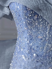 levne Plesové šaty-Modré Mořská panna  Trubkované šaty s party Elegantní šaty pro svatbu Svatební hosté Skoz  Vzrušující vlaky bez rukávů Off-shoulder Tyl s flitry a mašlí