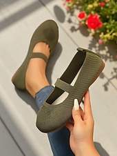 olcso Női lapos sarkú cipők-női széles orrú, flyknit Mary Jane lapos sarkú cipő – kényelmes, lélegző, hétköznapi viseletre, kerti sétákra és hosszú állásidőre