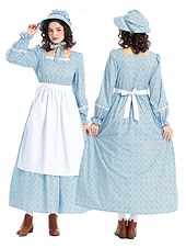  250e anniversaire des États-Unis 19ème siècle années 1800 Costume de cosplay Robe Prairie Ensemble bonnet et tablier Fille pionnière Epoque Coloniale Pionnier Guerre d'indépendance américaine Fleuri
