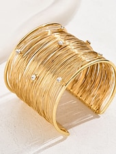 cheap Women&#039;s Bracelet-Women&#039;s Gold Layered Wire Cuff Bracelet - Rhinestone Studded Statement Bangle for Evening Parties and Cocktail Events