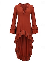 preiswerte Western Boho Kleid-Damen Midikleid Boho-Kleid Westernkleid Mode Modern Outdoor Ferien Ausgehen Normale Passform Einfach Langarm V Ausschnitt Kastanienbraun Sommer