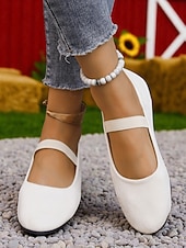 baratos Sapatilhas de mulher-sapatilhas mary jane brancas femininas – sapatos casuais com tiras para passeios no jardim, piqueniques na fazenda e escapadelas de fim de semana