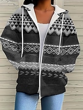 economico Tops Boho-Giacca Felpa con Cappuccio da Donna con Maniche Lunghe e Zip con Tasche Leggera e Casual Micro-elastica Oversize Geometrica a Strisce Attiva Vintage Sportiva con Coulisse Rosso Blu Viola Marrone