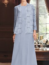 economico Con giacca-Abito da sposa in due pezzi con paillettes e pizzo, elegante, semplice e lussuoso, in chiffon, con scollo a barca, lunghezza midi, senza maniche, con giacca a maniche lunghe 2025