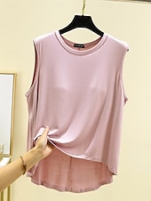 olcso Egyszerű ujjatlan felső-Női Camisole Tank Top Tömör szín Napi Alkalmi Ujjatlan Terített nyak Normál felsők Napi Fekete Arcpír rózsaszín Bíbor Lóhere Khakizöld Nyár Tavasz