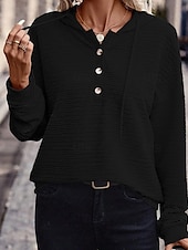 billige Teksturert hettegensere og sweatshirt-Dame Pullover hettegenser-genser عادي Gatemote Fritid Behagelig Langermet Med hette Vanlige topper Gate Ferie Ut på byen Knapper Svart Rosa Grå Høst