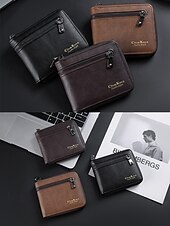economico Portafogli-Portafoglio da uomo in similpelle con cerniera – design sottile a due ante con più scomparti per carte e tasca portamonete, borsa elegante e resistente per lavoro, viaggi e uso quotidiano