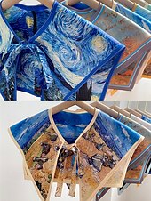 abordables Foulards pour femmes-Col amovible imprimé artistique pour femme – col foulard coloré inspiré de Van Gogh, style rétro vintage, accessoire de mode élégant pour tenues décontractées, tenues de bureau et événements artistiques