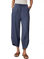 economico Pantaloni in lino e cotone semplici-Per donna Pantaloni in cotone e lino Chinos Moda Essenziale Lunghezza intera Vita Alta Semplice Tasca Coulisse Comodità All&#039;aperto Micro-elastico Vacanza Streetwear Quotidiano Esercito verde Nero Blu