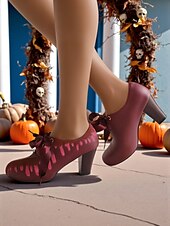 abordables Pour les femmes-Chaussures à talons marron pour femmes avec broderie goutte rose - Escarpins de fête à lacets vintage avec ruban, parfaits pour le cosplay, les festivals d&#039;automne et les événements costumés