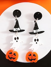 billige Halloween-tilbehør-Halloween-øredobber i akryl til dame – lett spøkelseshatt, gresskarhatt og heksehatt &amp;Skjelettdesign for tenåringer og voksne, perfekt for Halloween-kostymer og festtilbehør