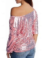 halpa Yksinkertaiset paidat-Naisten Paljetti Kimalteleva Juhla Glitter Paljetti sparkly Tyylikäs Pitkähihainen kylmä olkapää Tavalliset topit Päivittäin Pyhäpäivä Hopea Musta Punastuvan vaaleanpunainen Viini Kulta Kevät Syksy