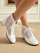 abordables années 1930-Bottes Oxford blanches en maille édouardienne pour femmes des années 1910 - Chaussures de danse à lacets vintage avec motif découpé et talons épais pour les soirées jazz d&#039;été et les costumes rétro