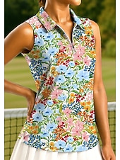 economico Camicia Donna-Per donna Piante Floreale Tropicale Top Maglietta sportiva Polo da golf Maglia da tennis Senza Maniche Cerniera Floreale UPF50+ Resistente ai Raggi UV Alta elasticità Traspirante Tennis Corsa