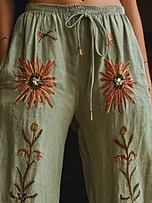 billiga breda ben och hög midja-Dam Brett skaft Byxor Palazzo byxor Mode Boho Fullängd Hög midja Blomma Elastisk midja Snörning Mönster Mateial som andas Bekväm Gata Dagliga kläder Utekväll Grön Vår Höst Normal