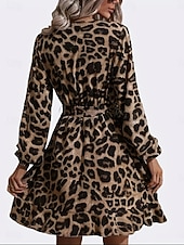 baratos Vestidos florais casuais-Mulheres Minivestido Vestido casual Vestido estampado Moda Moderno Diário Praia Final de semana Normal Leopardo Manga Longa Decote V Marron Verão Primavera Outono