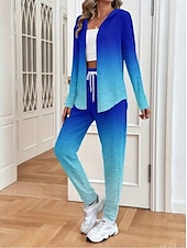 abordables Survêtements pour femmes-Femmes Actif Quotidien Sweat à capuche Survêtement Ensembles de Pantalons manche longue À capuche A Ombre Graphique Cordon de serrage Imprimé Extérieur Occasionnel Rose Claire Bleu Printemps Coupe