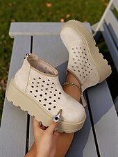 abordables Bottines-Femmes Bottes Quotidien Bottines Plateau Compensé Bout Rond Occasionnel Faux daim Fermeture éclair Chameau Beige