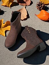 abordables Cowboy et bottes occidentales-Bottes mi-mollet western couleur café pour femmes avec boutons décoratifs – design élégant inspiré de la ferme pour les festivals de récolte et les vêtements d&#039;extérieur décontractés