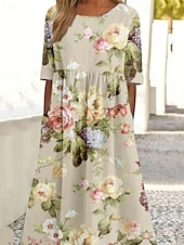 abordables Robes Floraux Imprimés-Femmes Robe Midi Robe Décontractée Robe d&#039;été Mode Moderne Quotidien Plage Week-end Coupe régulière Fleur Manche Courte Col ras du cou Jaune Rose Claire Été Printemps Automne