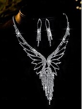 economico Collana da donna-Set di gioielli di lusso in cristallo da donna: collana placcata in argento e orecchini pendenti con accenti di pietre preziose verdi, eleganti accessori per cocktail e feste serali