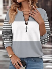 abordables Hauts Rayés et Géométriques-Pull à zip quart pour femme graphique géométrique à rayures décontracté manches longues col rond hauts réguliers mode de rue vêtements quotidiens demi-imprimé rose bleu fuchsia orange vert automne