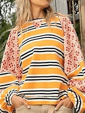 ieftine Topuri cu dungi și geometrice-Pentru femei Hanorac pulover Geometric Dungi Casual Manșon Lung Stil Nautic Topuri obișnuite Stradă Zilnice Imprimeu Negru Verde Deschis Roșu-aprins Portocaliu Toamnă Iarnă