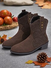 abordables Cowboy et bottes occidentales-Bottes mi-mollet western couleur café pour femmes avec boutons décoratifs – design élégant inspiré de la ferme pour les festivals de récolte et les vêtements d&#039;extérieur décontractés