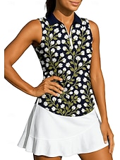 baratos Camisa Feminina-Women's Floral Sport Shirt Golf Polo Shirt Tennis Shirt Sleeveless Zipper Floral UPF50+ UV Resistant High Elasticity Moisture Wicking Breathable Tennis Golf Pickleball Turndown Zip Collar Shirt Top
