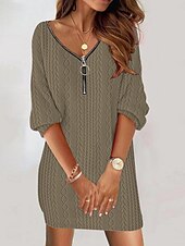 economico Abiti in maglia-Per donna Mini Abito Vestito Casual Abito Invernale Moda Moderno Quotidiano Spiaggia Weekend Vestibilità regolare Semplice Manica 3/4 Scollo a V Bianco Marrone Grigio Primavera Autunno Inverno