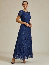 abordables Robe de cocktail-Femmes Robe maxi Robe fourreau Élégant Fête cocktail Coupe régulière Couleur Unie Manche Courte Col ras du cou bleu marine Été Printemps