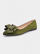 abordables Ballerines femme-ballerines en daim vert pour femmes avec gros nœud - ballerines chics et confortables pour une tenue décontractée et de jour
