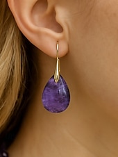 abordables Boucle d&amp;#39;oreille pour femme-Boucles d&#039;oreilles en pierre naturelle en forme de larme pour femmes avec crochet en or - bijoux élégants faits à la main pour femmes pour vêtements décontractés, cadeaux et vêtements de style bohème