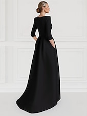 preiswerte A-Linie Abendkleider-A-Linie Abendkleid Elegantes Kleid Formal Hochzeit Asymmetrisch Halber Ärmel Crew-Ausschnitt Mutter der Braut Kleid Stretch Satin mit Tasche