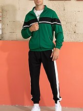economico giacca sportiva-Per uomo Giacca Leggera Giacca Casual Set Vacanza Quotidiano Tasca 2 Pezzi Primavera Autunno Blocco di colori Moda Classico Collo alla coreana Regolare Nero Verde Cachi Giacca