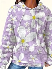 abordables Boutique Graphique Sweatshirts &amp; Hoodies-Femmes Sweat à capuche Fleuri Streetwear Occasionnel Confortable manche longue À capuche Hauts Réguliers Rue Fête Sortir Avec Poches Imprimé Blanche Bleu Violet Automne