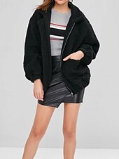 abordables Sweatshirts Flous-Femmes Sweats zippés Uni Occasionnel manche longue Col roulé Hauts Réguliers Rue Fête Sortir Fermeture éclair Avec Poches Noir Blanche Rouge Kaki Automne Hiver