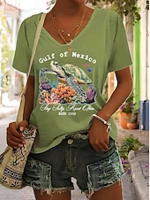 abordables T-shirt Humor &amp; Citations-Femmes T-shirt Graphique Animal Lettre ancien Élégant Classique Manche Courte Col en V Hauts Réguliers Quotidien Imprimé Noir Blanche Bleu Vert Gris Été Printemps