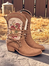 abordables Cowboy et bottes occidentales-Bottes western brodées pour femmes avec franges et pompons – bottes bohème chic pour le travail à la ferme et les sorties décontractées