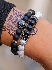 preiswerte Herrenschmuck-Herren Armband Armband-Set Schwarz-Weiß Naturstein Legierung Personalisierte Retro Ethnisch