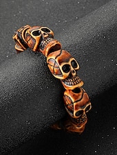 baratos Acessórios de Halloween-Pulseira masculina de contas de caveira de Halloween – pulseira punk gótica de resina elástica para festas, cosplay e fantasias